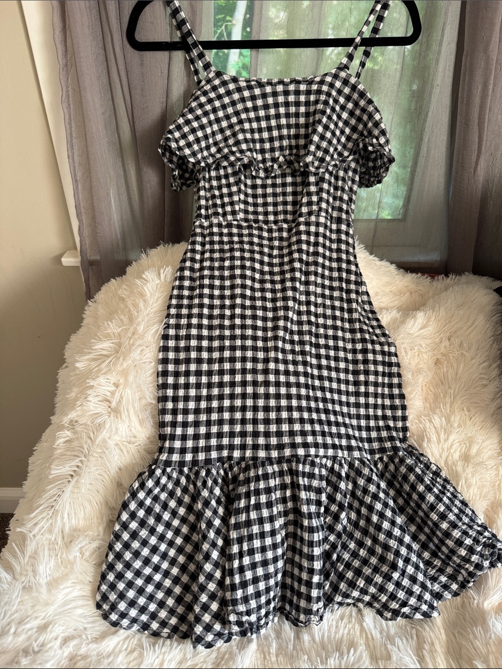 CAD Black and White Gingham Ruffle Slip Dress